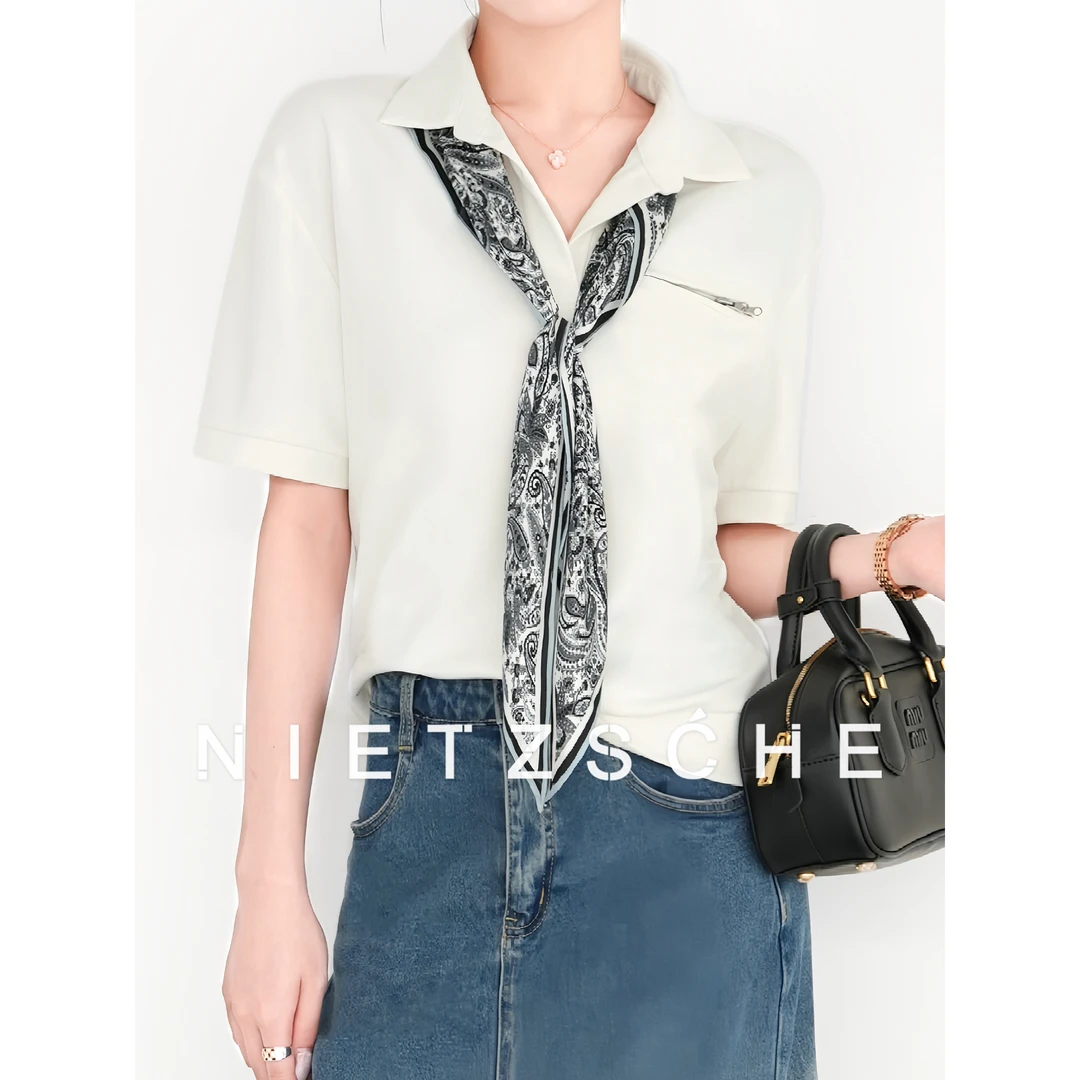 尼采官方直营｜舒曼Polo衫｜翻领侧拉链极简短袖女百搭POLO衫61738