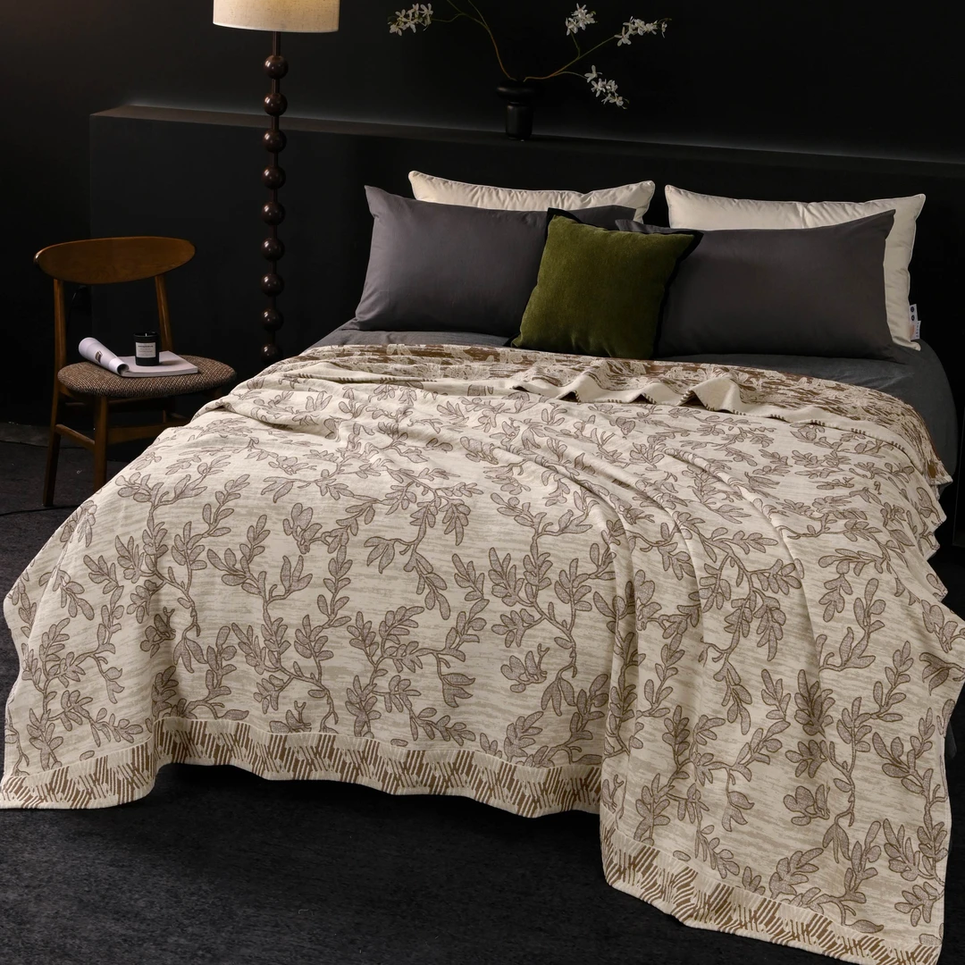 床盖毯【尤莉叶】2.3x2.5米 高端轻奢棉麻双人加大可铺可盖夏凉毯