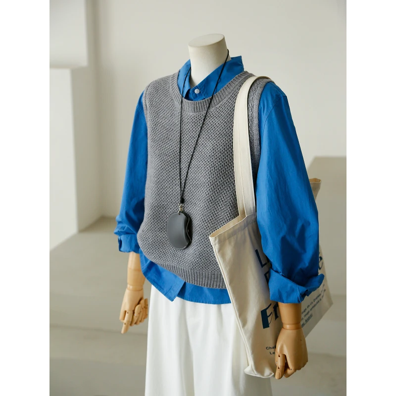 针织背心女韩系圆领短款休闲百搭纯色宽松显瘦秋季无袖毛衣马甲女