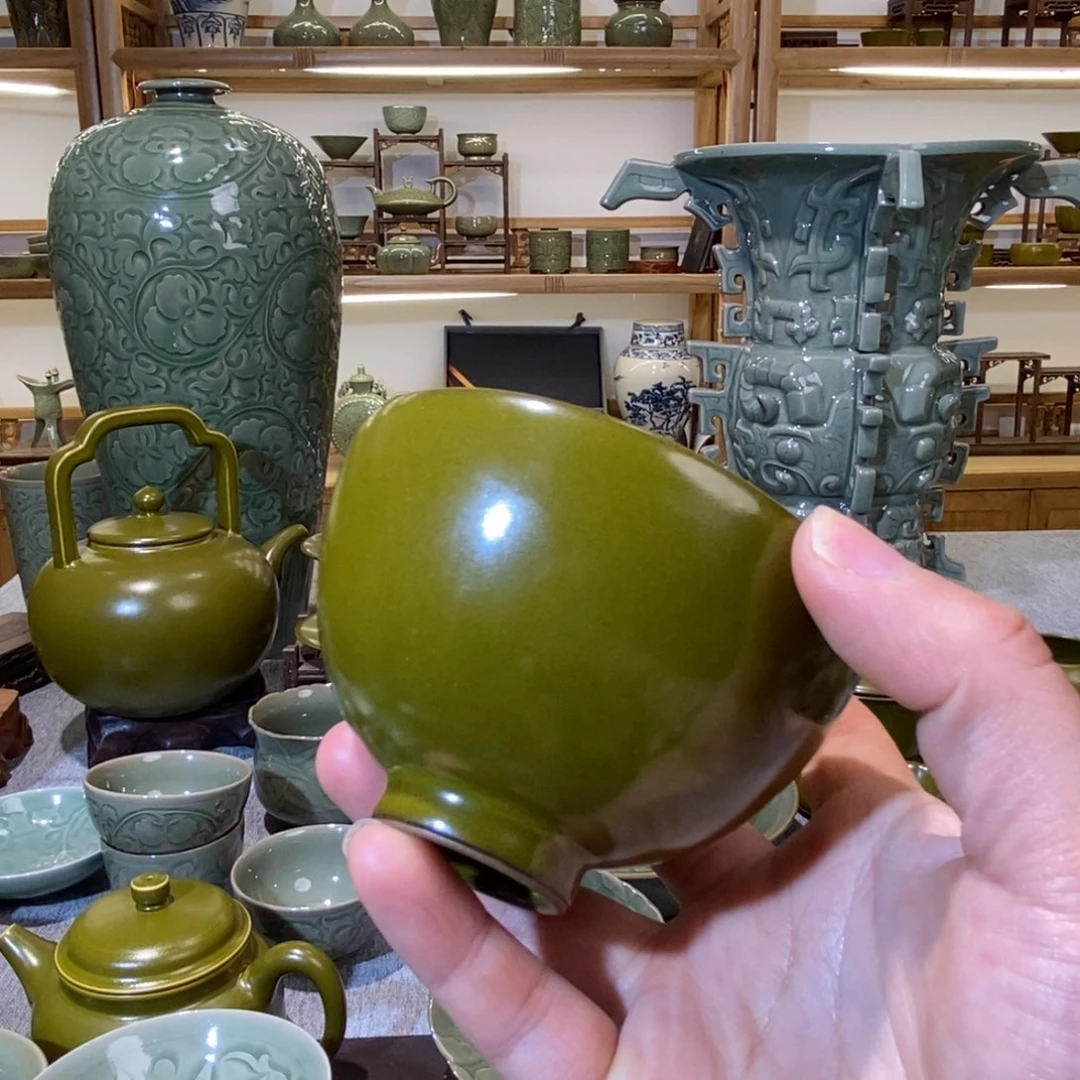 瓷片茶叶末釉鸡心杯哈哈哈