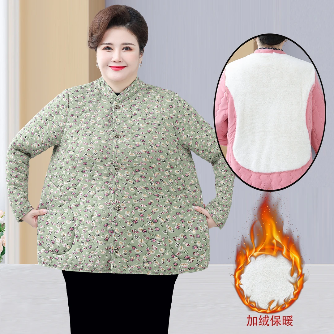 冬季中老年妈妈棉袄大码加厚棉服宽松加绒加肥加大棉衣外套上衣