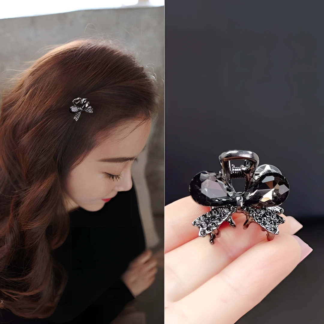 新款黑色闪钻蝴蝶发夹女头饰精致刘海夹抓夹高级感发抓小号发卡子