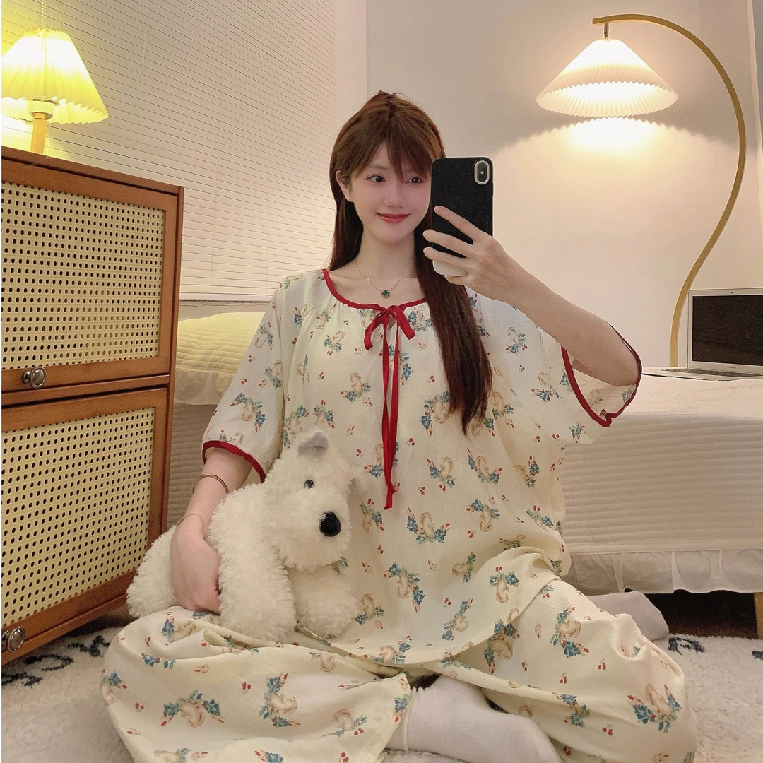 常规款小兔子三件套夏季短裤短袖睡衣ins春夏少女家居服秋季