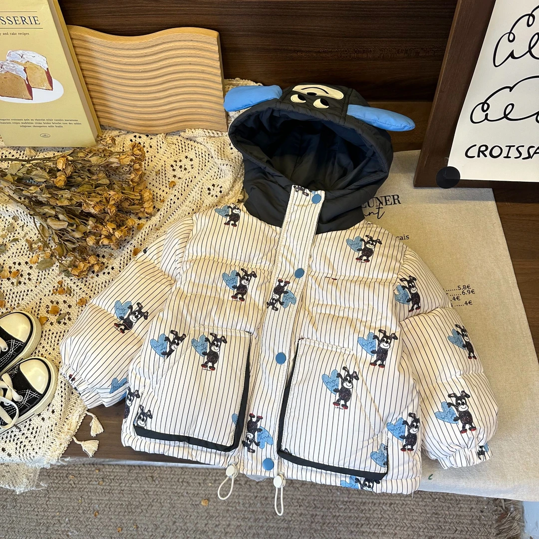 【涂鸦小狗】KKAA202529男童冬季批印小狗帽子白鸭绒羽绒服