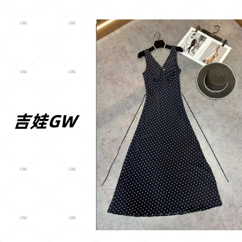 GW桑蚕丝【星澜绸影】新款圆领收腰显瘦波点连衣裙98058