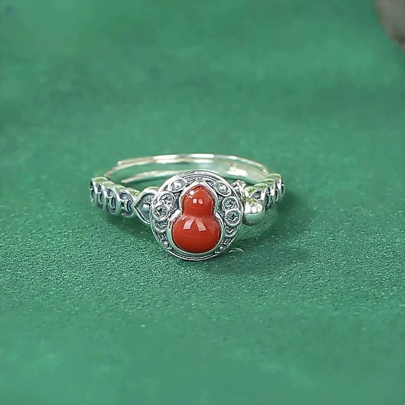 925银戒指 可转动六字真言福禄葫芦戒指开口可调节转运复古指环