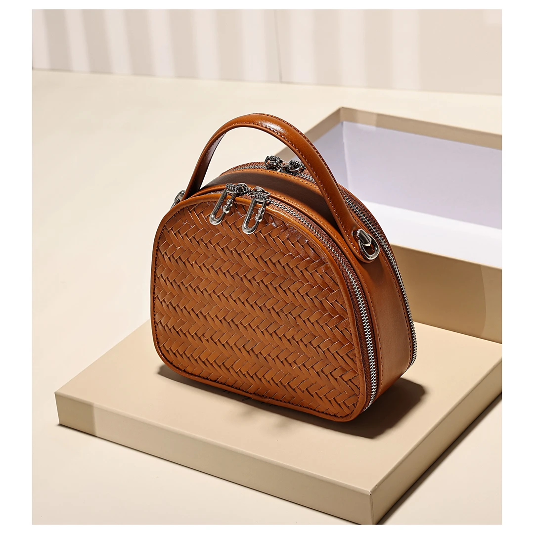 GXFMOD小众设计头层牛皮编织小方包女2025早秋新款高级质感斜挎包