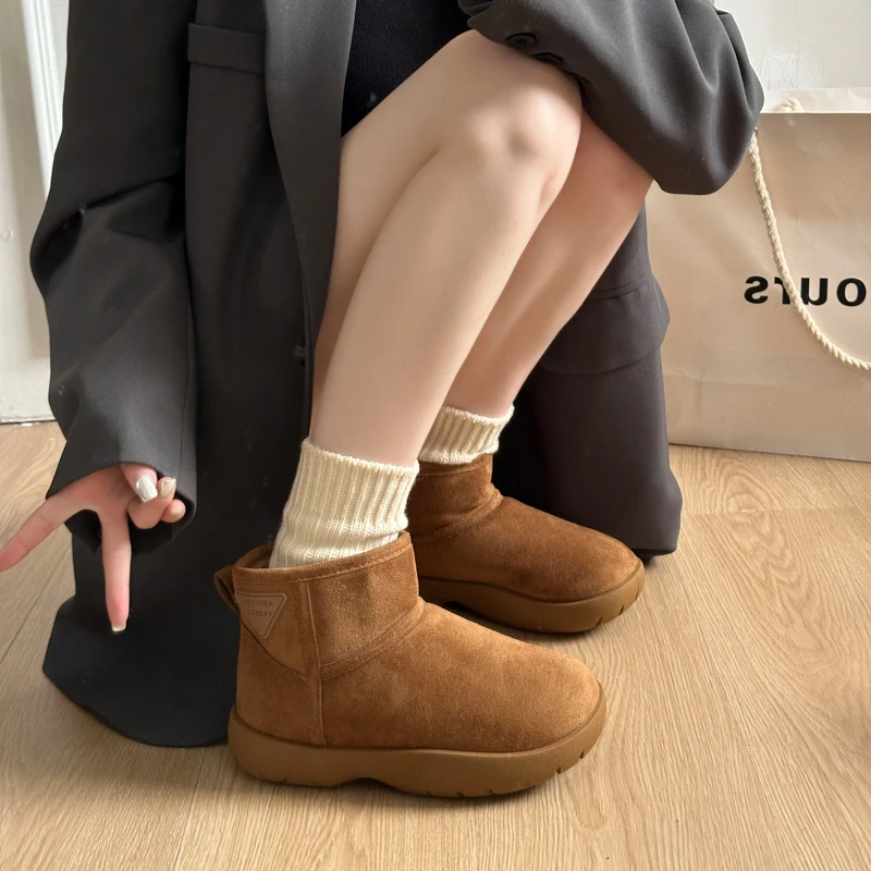 面包鞋雪地靴女2025新款冬季加绒女鞋子厚底防水防滑保暖勃肯棉鞋