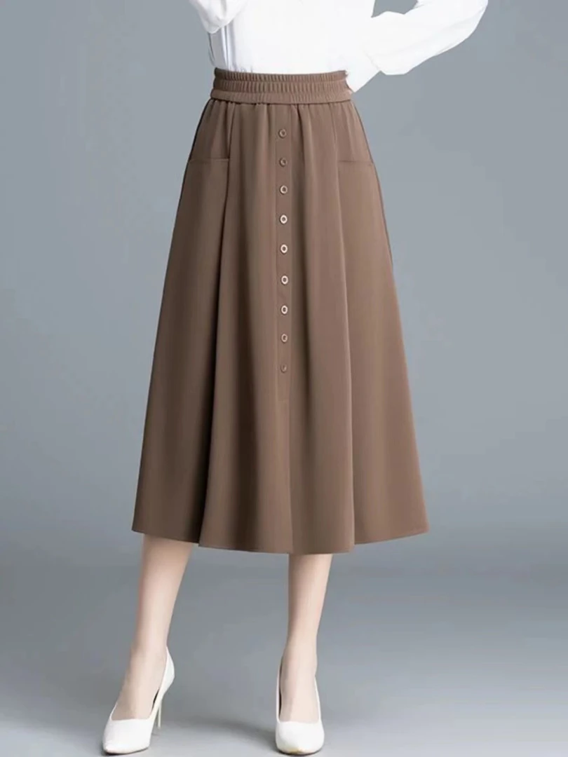 【SY201】时尚百搭a字裙半身裙女2025新款高腰显瘦中长款百褶裙子