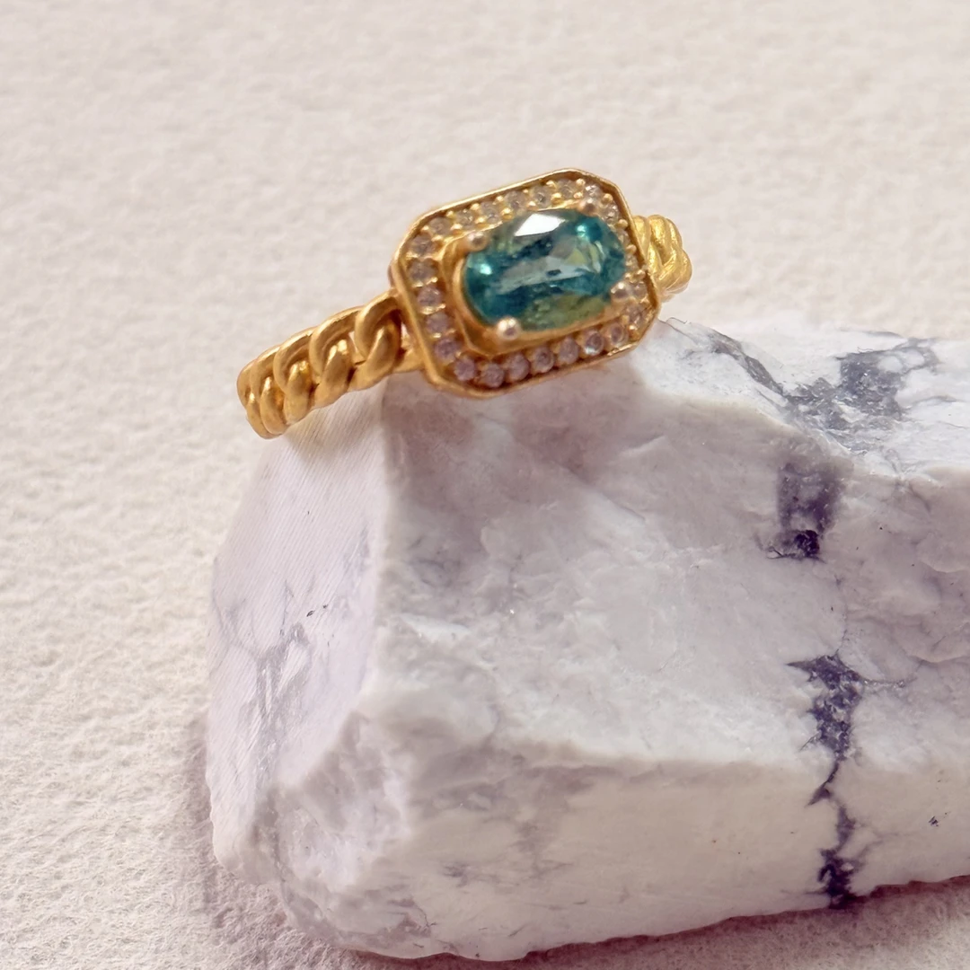 【六六中古】孤品精美祖母绿s925开口戒指ty2730