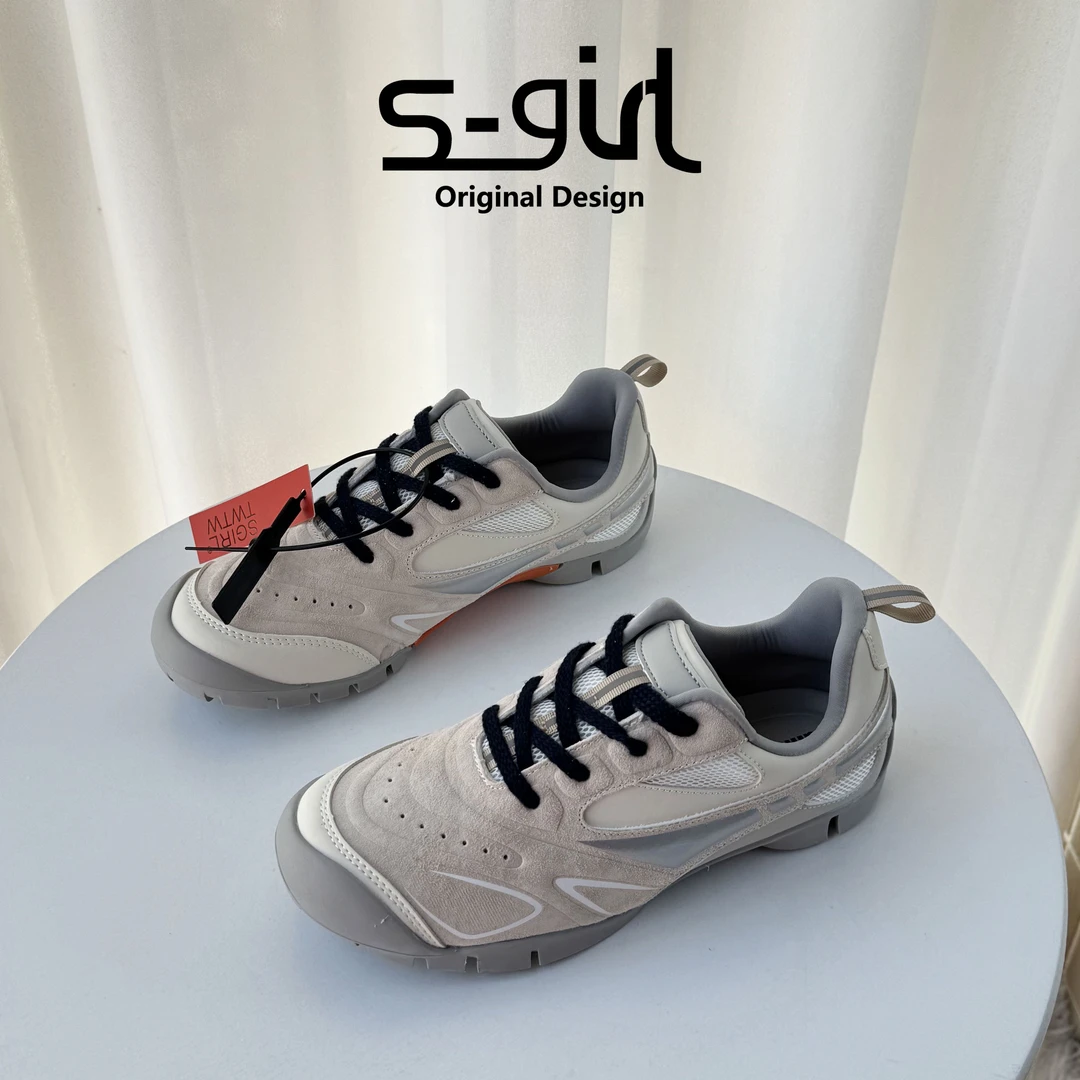 SGIRL TWTW复古压纹低帮赛车鞋系带百搭跑步时尚平底休闲运动鞋女