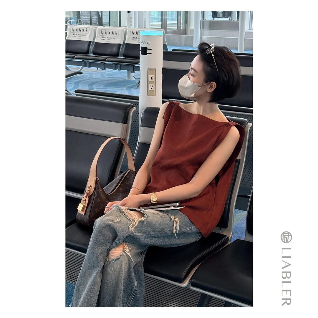 LIABLER/励 S25春夏禅意简约亚麻背带设计感宽松上衣 LSS25383J