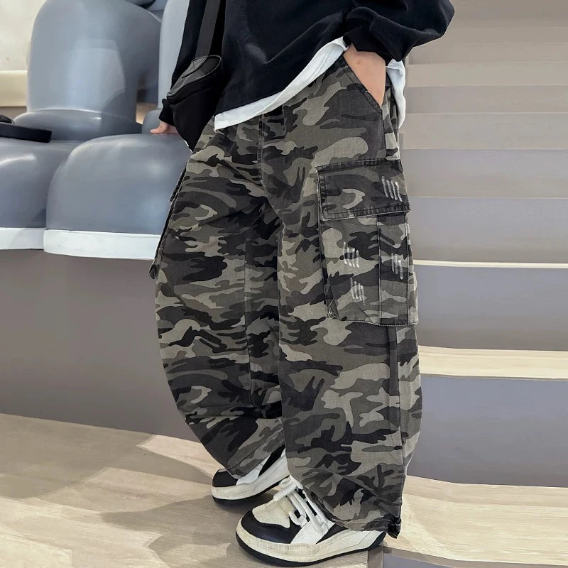 【纯棉水洗】男童迷彩裤2025春秋新款中大童秋装宽松痞帅工装长裤潮