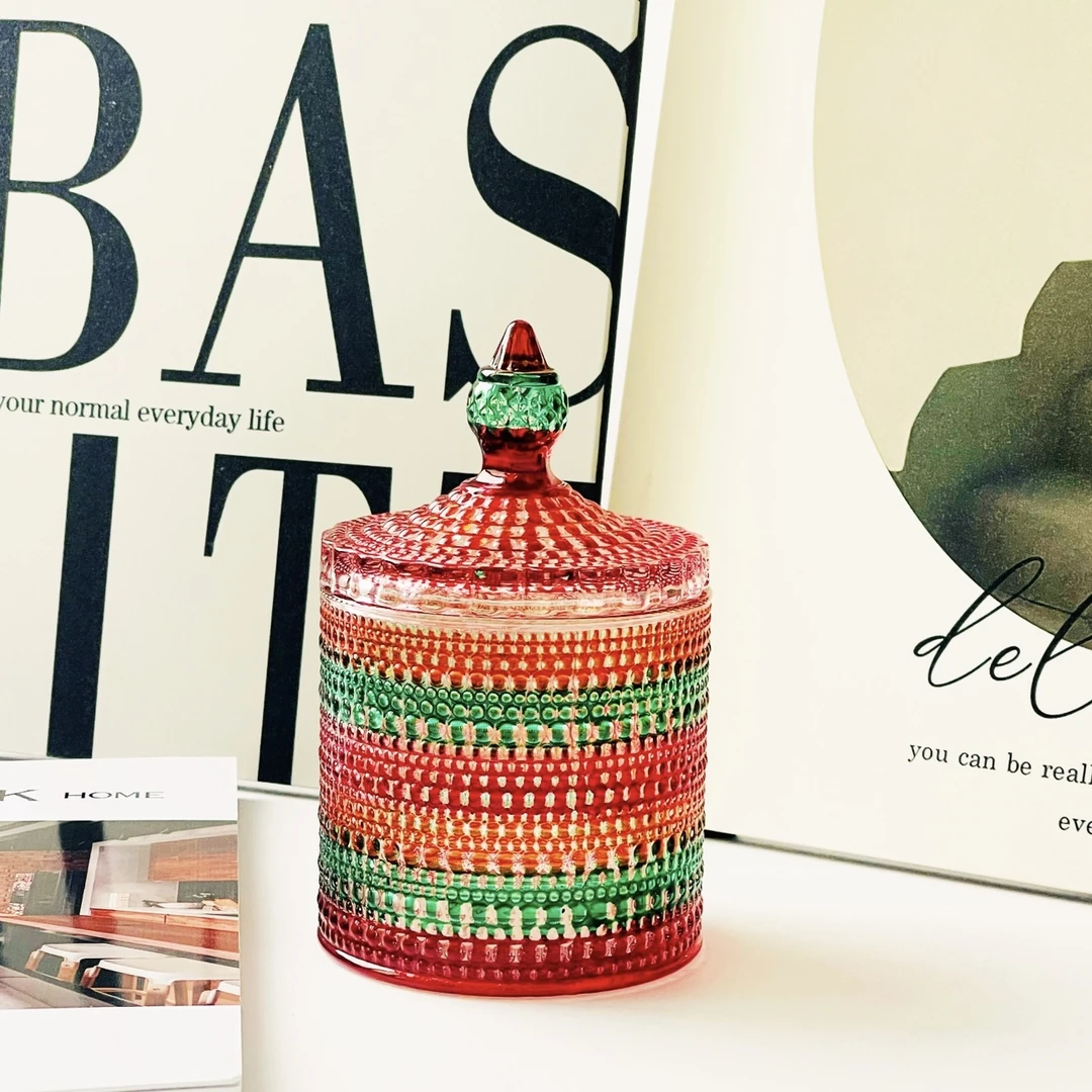 中号彩色玻璃储物罐糖果罐糖缸干果点心零食糖