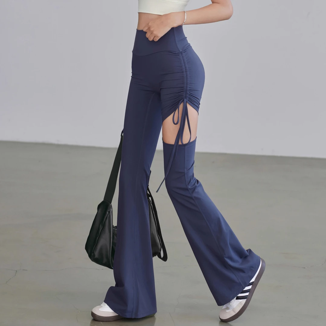 高颜值微喇蜜桃提臀健身裤女普拉提瑜伽训练抽绳弹力跑步运动长裤