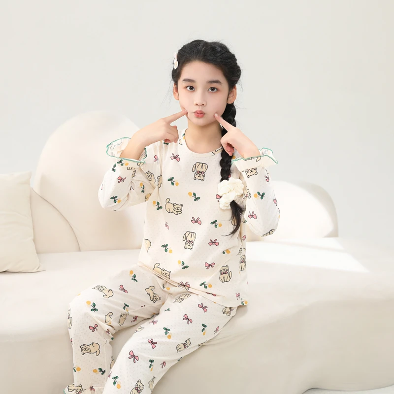 女大童纯棉长袖睡衣初中生高中生家居服春秋款小女孩宝宝空调服