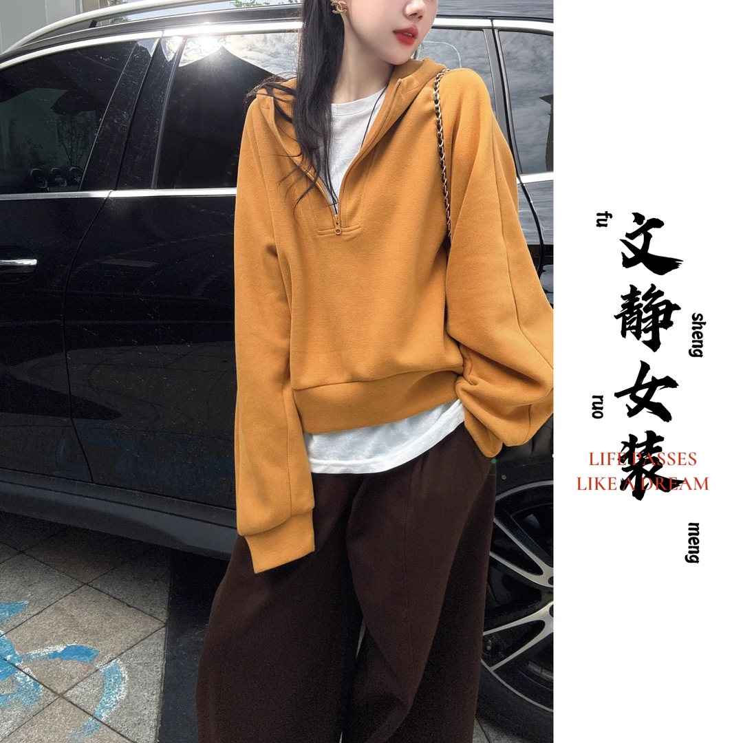 ［文静家］秋冬韩系慵懒舒适弹力宽松小版卫衣女
