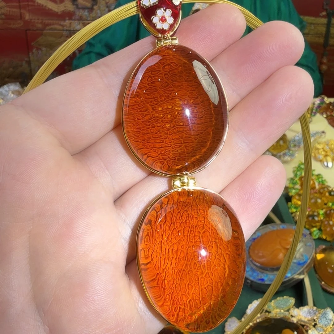 琥珀银S925镀金镶嵌吊坠(赠链)