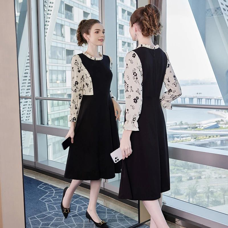 奢姿2025年春季新款大码女装减龄碎花裙子胖妹妹拼接时尚连衣裙