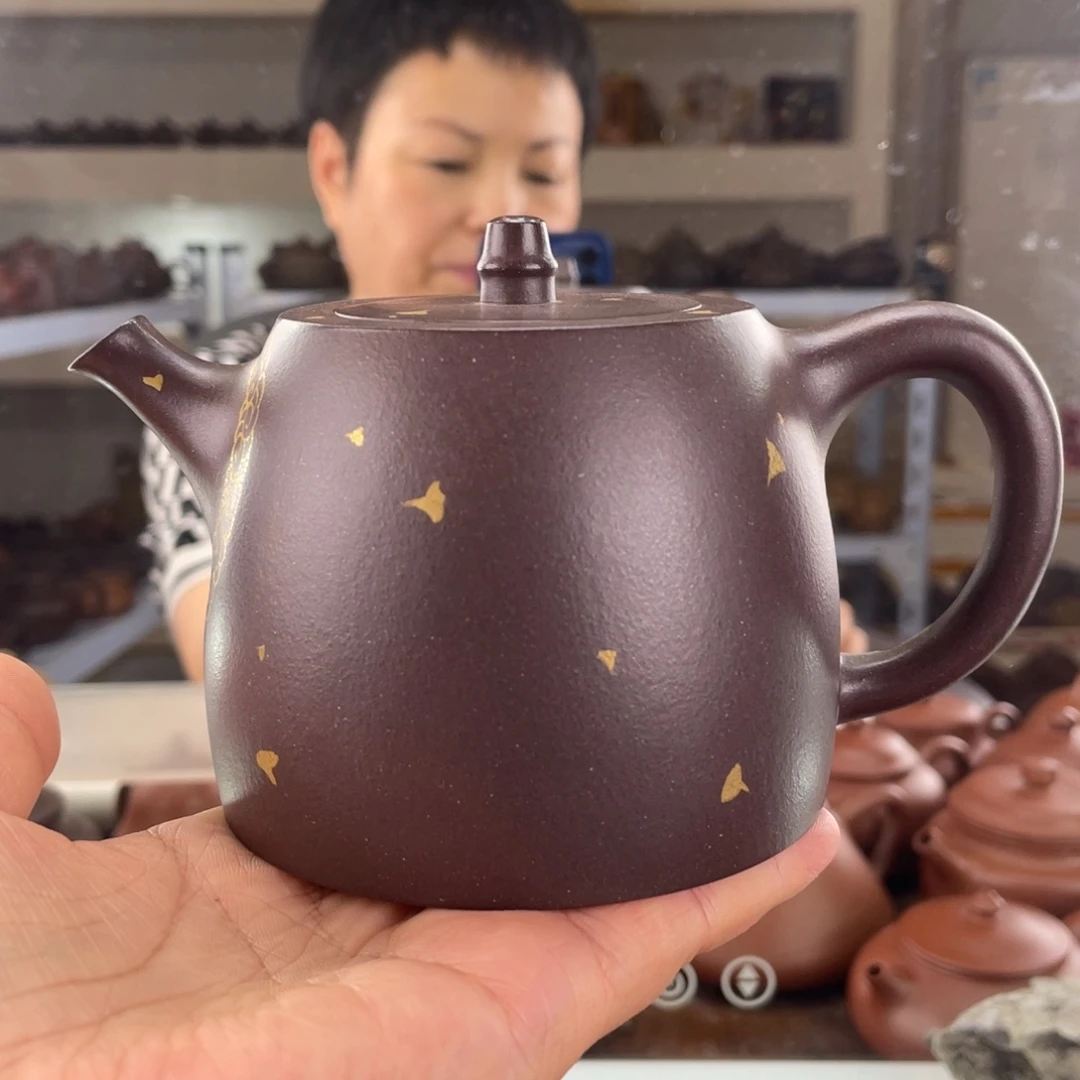 茶壶紫砂大水潭底槽清汉铎描金330cc
