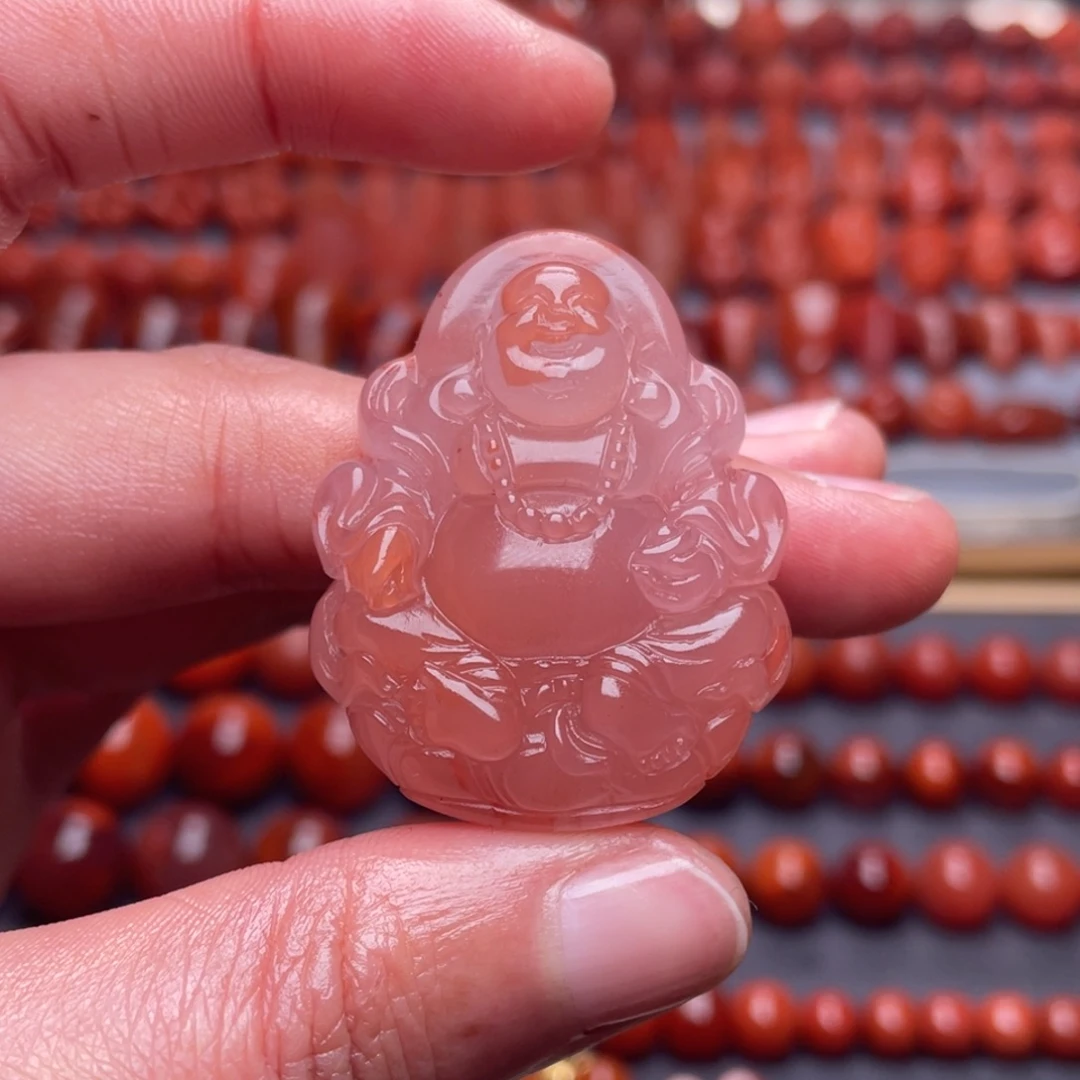 南红玛瑙未镶嵌其他W38*30*12九口料高冰紫飘花佛吊坠