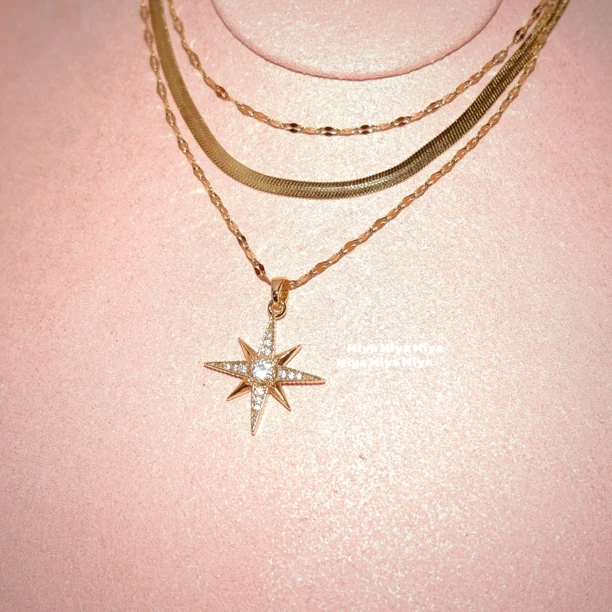 钛钢锆石项链 Wish许愿系列~八芒星项链毛衣链套装