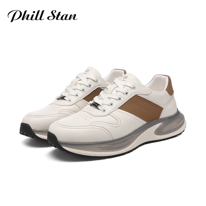 Phillstan费尔狮丹轻便休闲皮鞋布洛克皮鞋内增高透气小白鞋美式