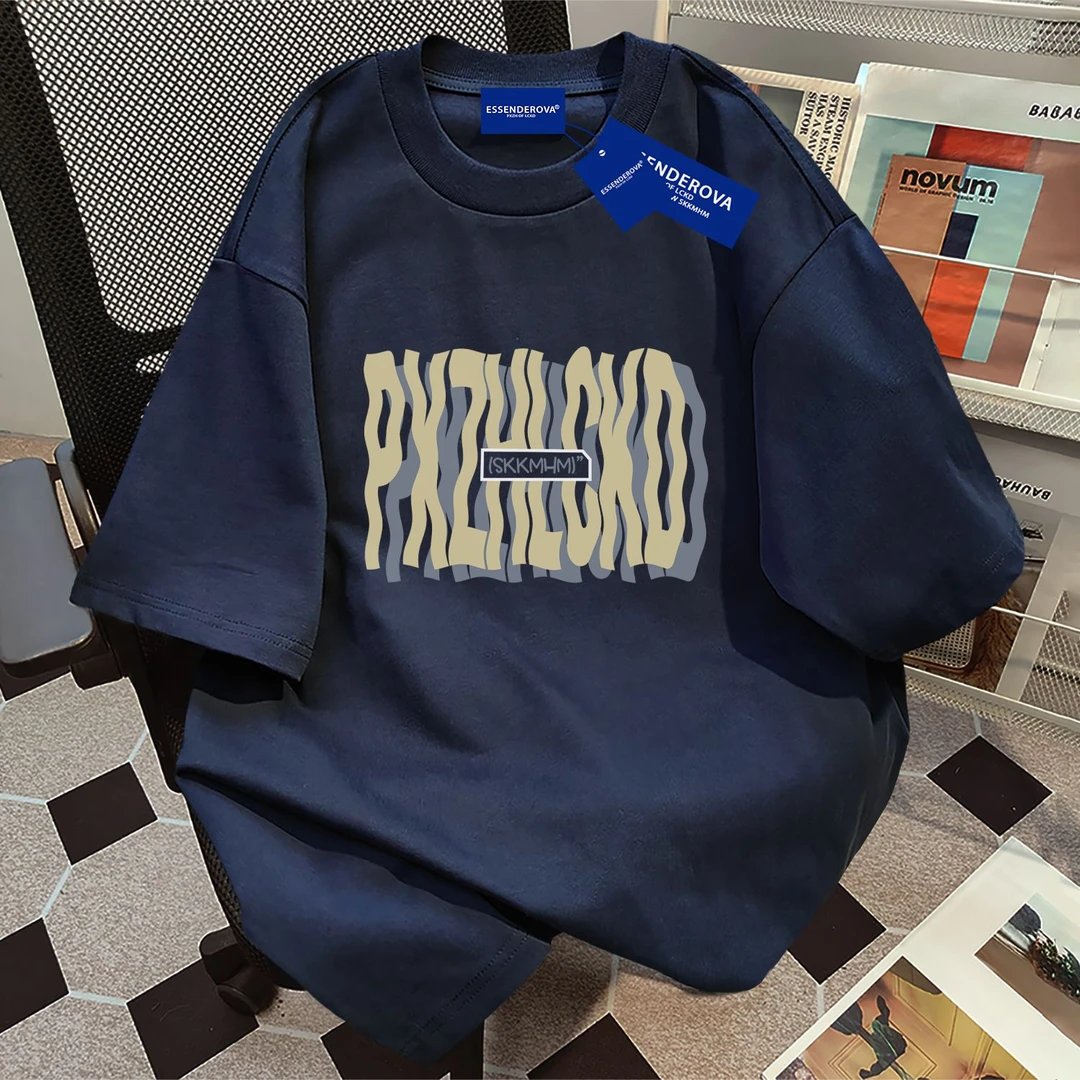 100%纯棉复古设计感字母圆领短袖t恤女夏季宽松百搭情侣上衣男ins