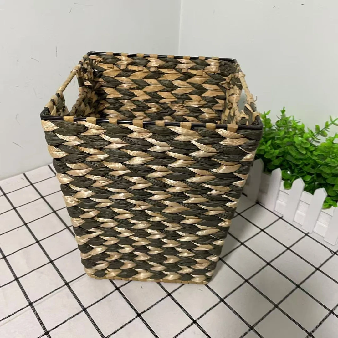 514微瑕款长21.5宽21.5高25.5手工编织蒲草桌面杂物收纳筐