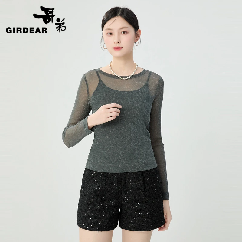 GIRDEAR/哥弟圆领长袖常规款新潮风薄款女士富家千金风1300958