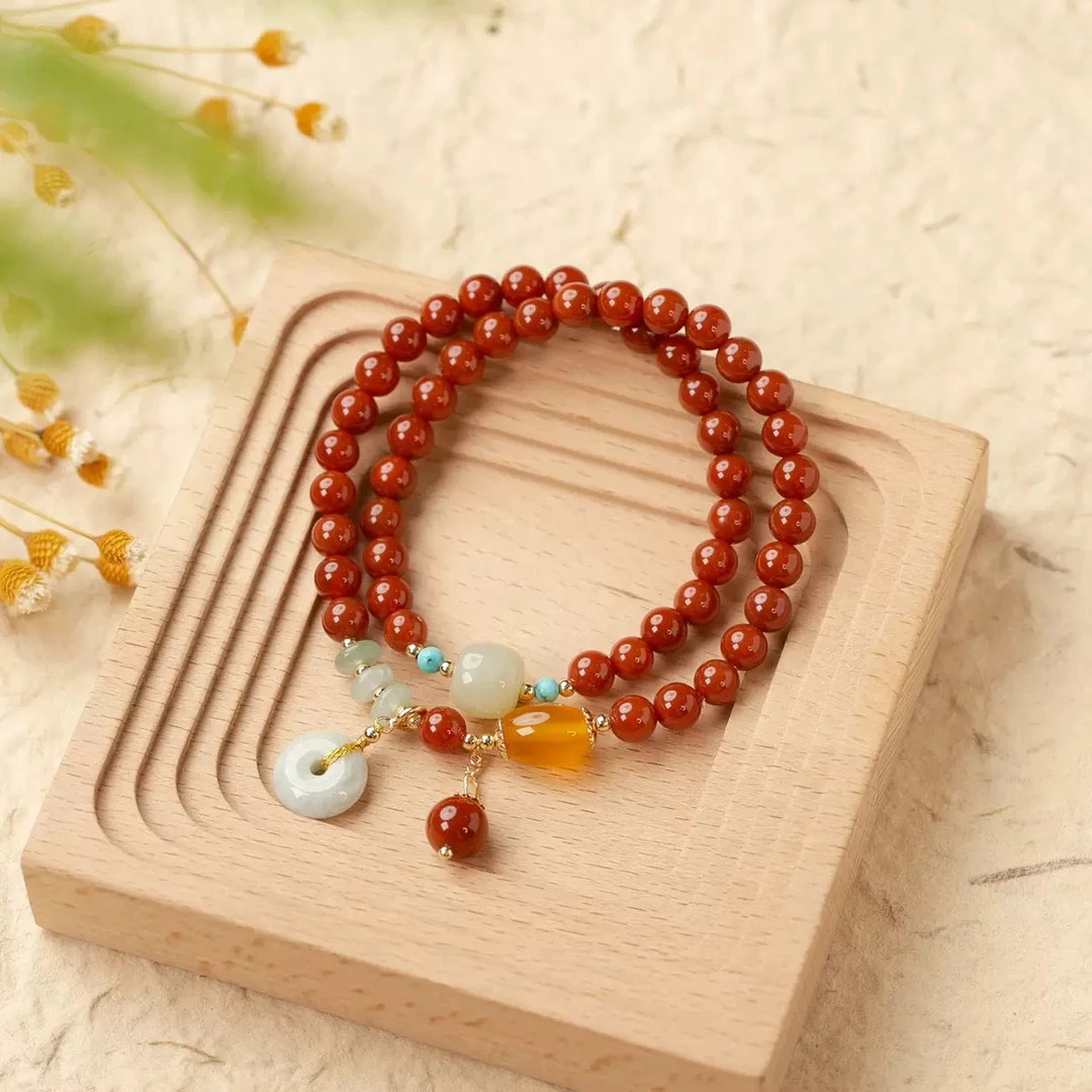 红玛瑙玉髓高级感双圈DIY手串气质平安吊坠小红书爆款2026年
