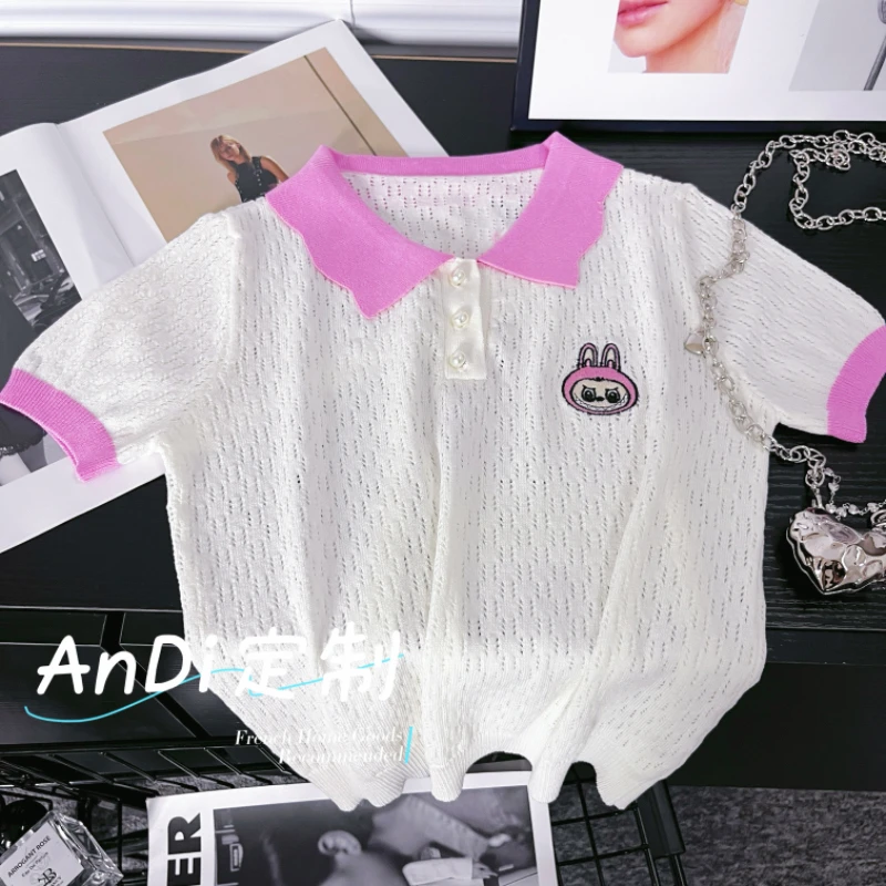 〖ANDI〗安迪订制女童中大童夏季新款卡通兔刺绣POLO领短袖T恤4655