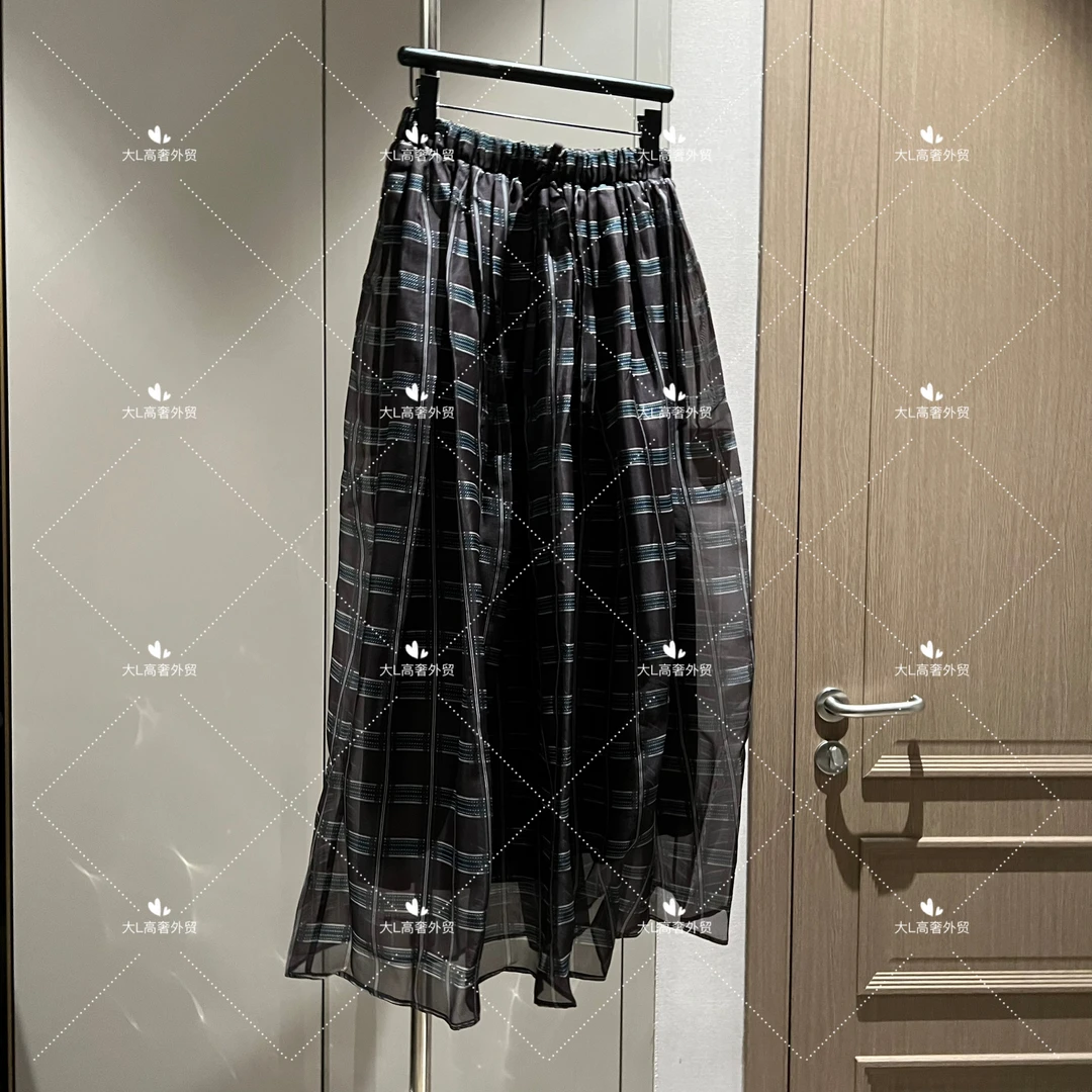 【大L】重磅外贸进口高奢重工设计师风百搭格子桑蚕丝半身裙25518