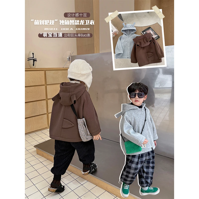 冬装韩版儿童可爱耳朵潮流设计百搭款休闲连帽外套XKA123L-QQQQ