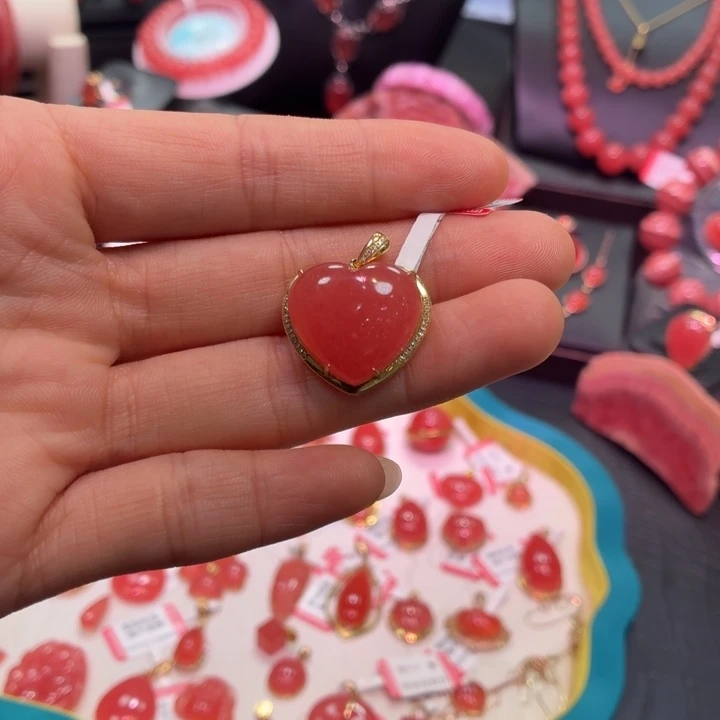 菱锰矿（红纹石）18K金镶嵌颈饰