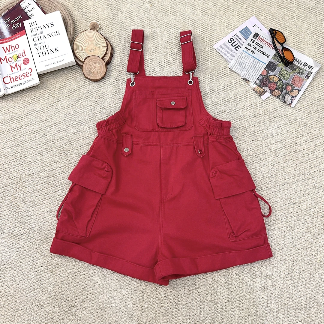 2025夏季新款宽松洗水纯色时尚休闲背带裤短裤1840