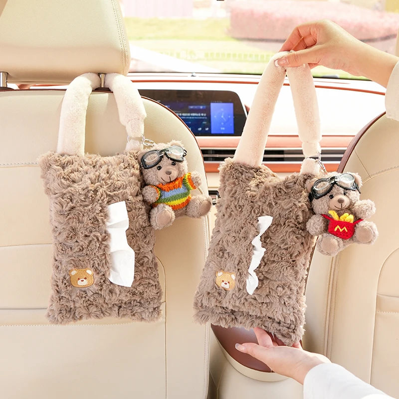创意车载纸巾盒汽车内卡通抽纸盒挂式车上可爱装饰品玩偶纸巾挂袋