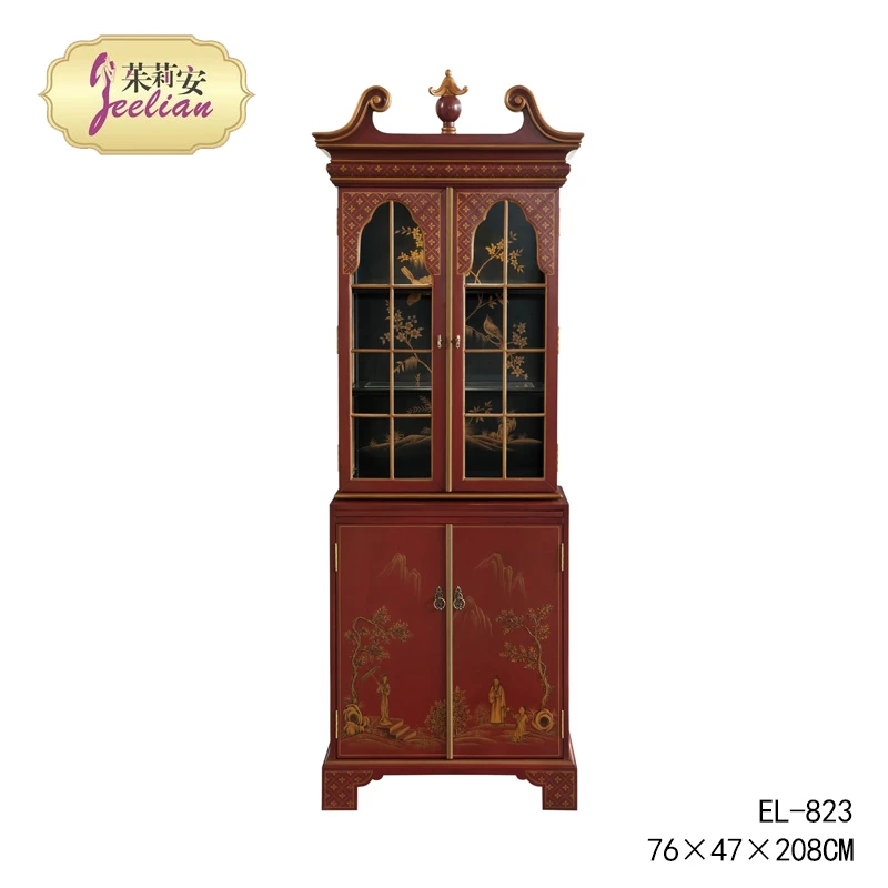 茱莉安法式奢华彩绘酒红色酒柜别墅家用客厅装饰储物收纳鹰头柜