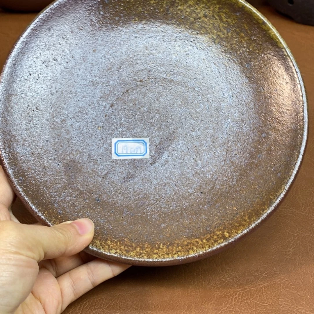 柴烧粗陶盘一物一拍19cm