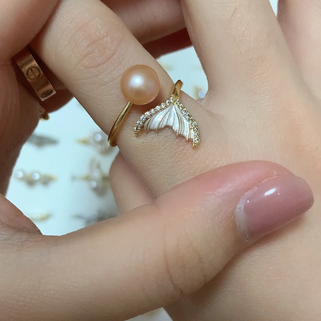 淡水珍珠戒指合金兜*