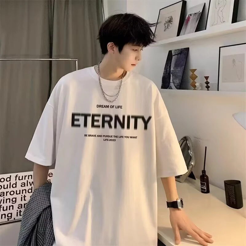 大码春夏季短袖t恤男士ins潮流字母印花圆领运动休闲宽松半袖上衣