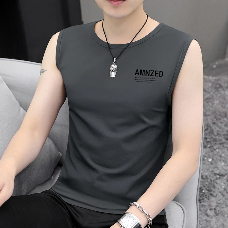 无袖男百搭气质时尚圆领背心透气大码宽松2025短袖t恤男夏季新款