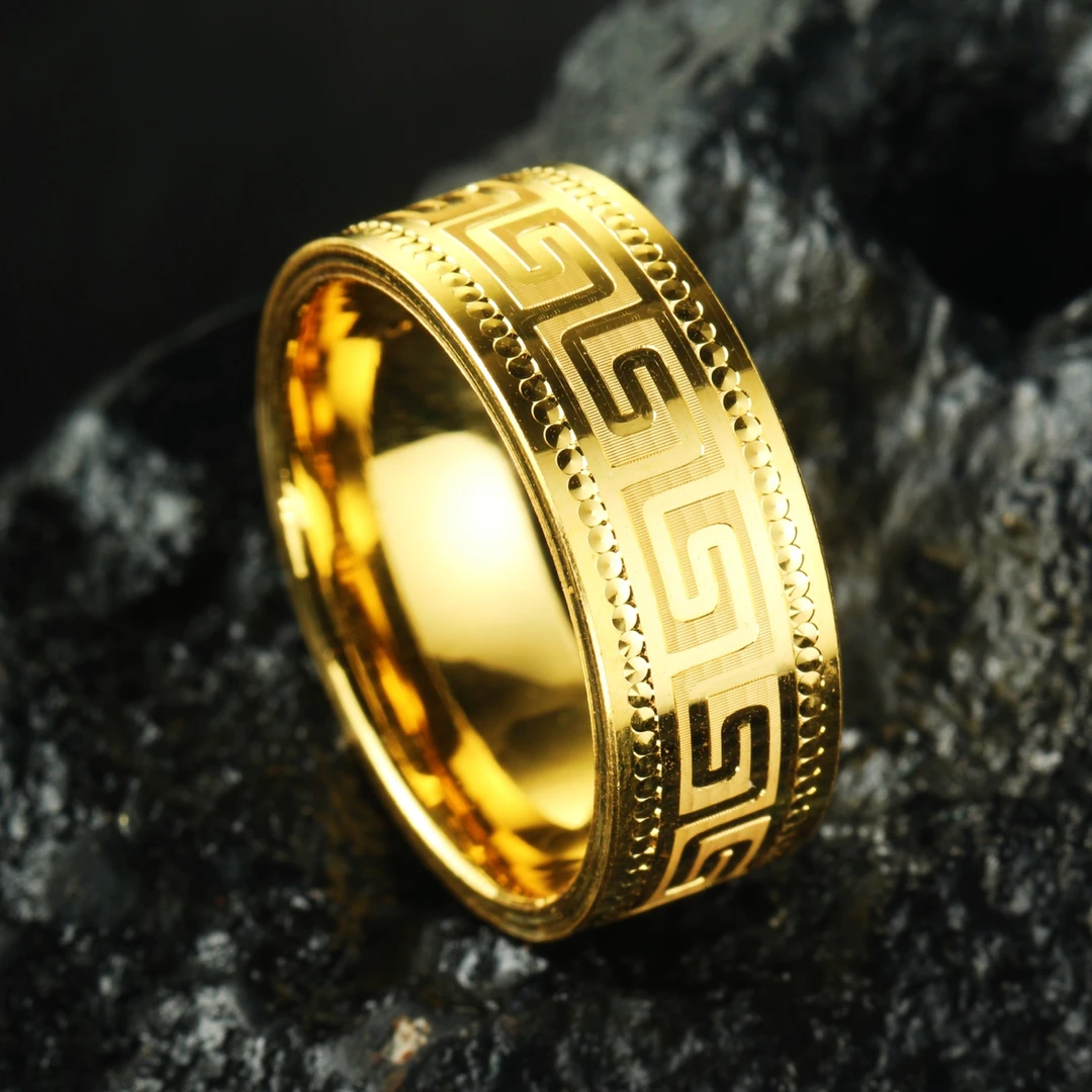 足金999男女款3D硬金工艺精品车花空心款回文黄金戒指时尚百搭