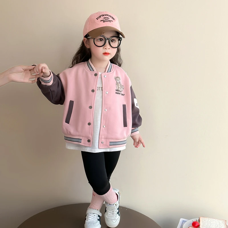 女童外套春秋2025新款儿童洋气秋季休闲夹克女宝宝秋装棒球服上衣