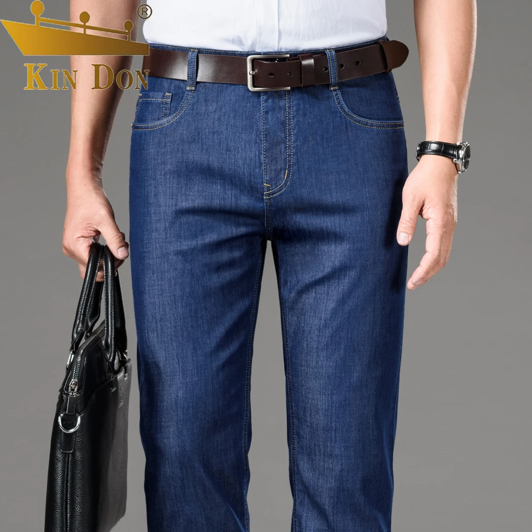 金盾2025春夏新款男士牛仔裤宽松直筒高腰休闲弹力长裤潮流爸爸装