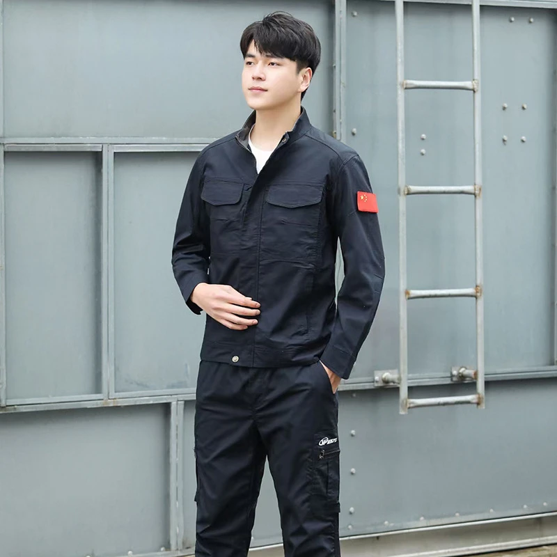 春秋弹力格子布运动户外迷彩服套装劳保服作训服男厚料工作服工装