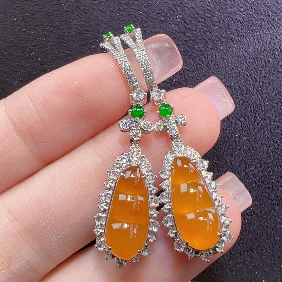 翡翠18K金镶嵌耳饰耳坠