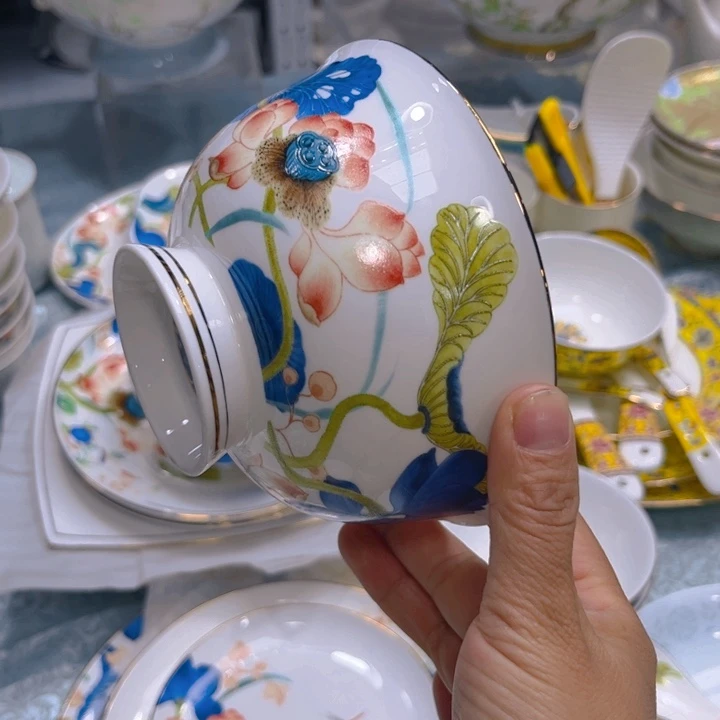 瓷片荷塘五寸碗六个