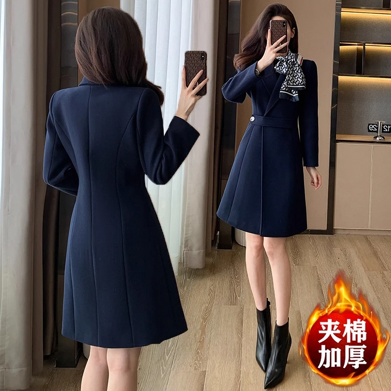 职业毛呢西装外套女夹棉加厚冬季珠宝酒店工作服大衣售楼前台呢子