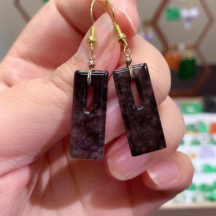 银S925镀金镶嵌翡翠耳饰